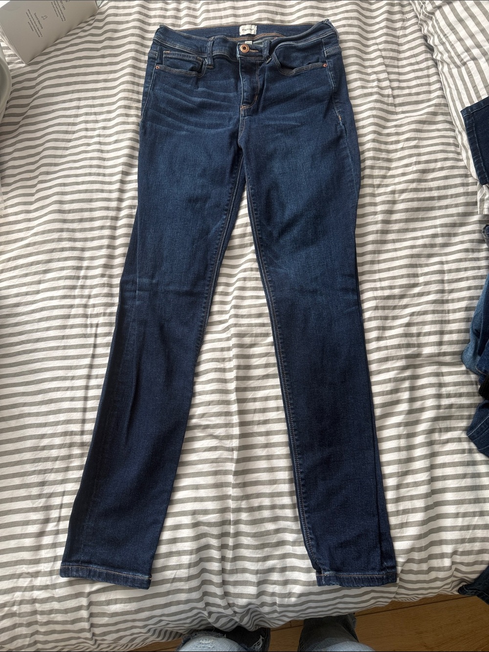Sneak Peek Dark Blue Skinny Jeans — Stretch Mid-Rise
